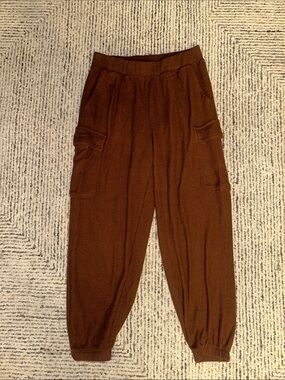 Aerie Waffle Cargo Jogger Sweatpants in Rich Brown